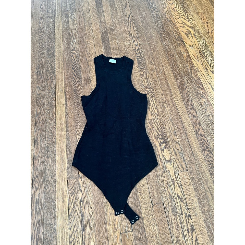 Abercrombie & Fitch Womens Black Ribbed Racerback Bodysuit Small Sleeveless Knit